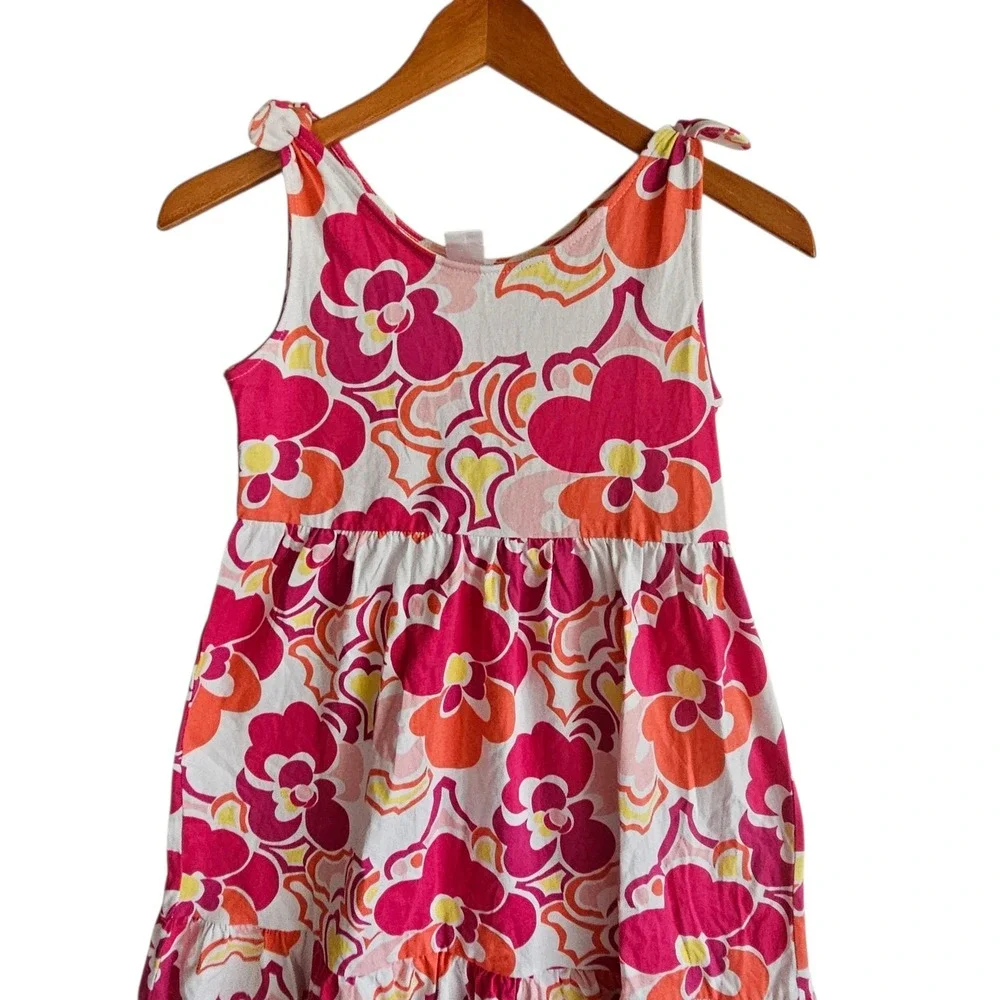 Gymboree Floral Dress Tiered Sleeveless Tie Strap Casual Pink Orange L 10 12 Yea